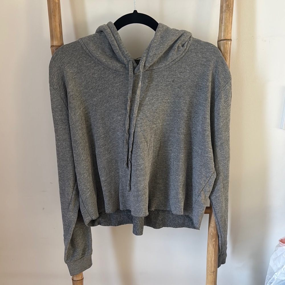 Brandy Melville Gray Women's cropped Hoodie Top